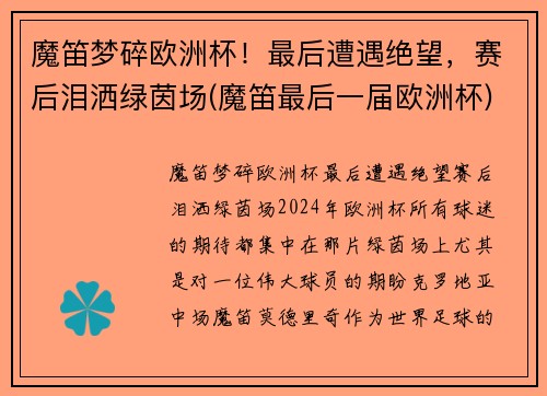 魔笛梦碎欧洲杯！最后遭遇绝望，赛后泪洒绿茵场(魔笛最后一届欧洲杯)