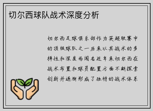 切尔西球队战术深度分析