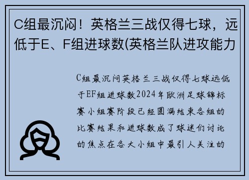 C组最沉闷！英格兰三战仅得七球，远低于E、F组进球数(英格兰队进攻能力)